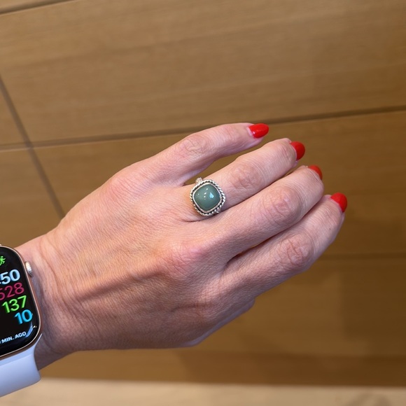 Russian Jade Stone in Etched Sterling Silver Setting Size 7 - Picture 7 of 10